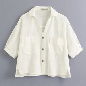 SHEIN V Neck Pocket Detail Shirt